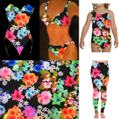 Virágmintás fürdőruha anyag - BLACK - FEKETE